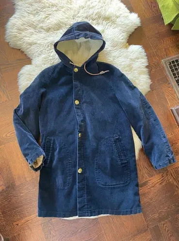 1970s vintage Sears Put On Shop Shearling Lined corduroy coat hooded navy Size M