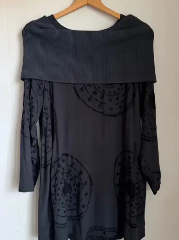 Bitte Kai Rand Gray Black Velvet Geometric Tunic Cowl Neck Sz 38 Lagenlook Art
