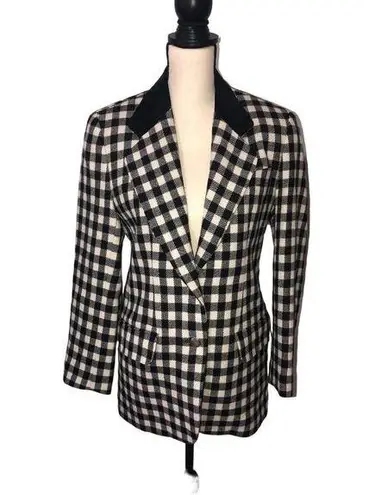 Carroll Reed Size 6 Blazer Black Jacket White Check Suede Collar Wool USA FLAWED