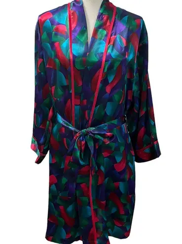 Cacique Lingerie Multicolor Abstract 3/4 Sleeve Short Robe M