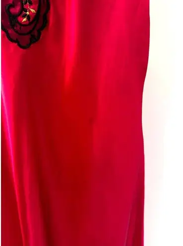 Vanity Fair Vintage Nightgown black Lace and Shiny red Satin USA Slip Gown large