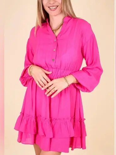 NEW Hot Pink Ruffle Mini Dress Size Small Crepe Barbie Mean Girls Party