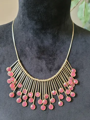 Ann Taylor  Women's Gold Tone Necklace Pink Gem Dangles And Lobster Claw Jewelry