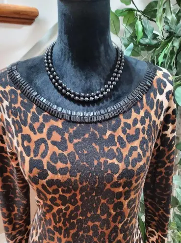 INC  Brown & Black Animal Print Round Neck Long Sleeves Casual Sweater Size Large