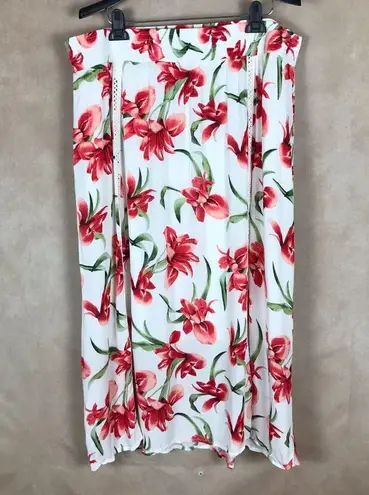 JM Collection White Floral Crinkled Midi Skirt NEW Size XL