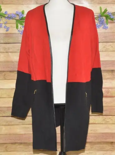 Charter Club Ladies Red Black Open Long Line Cardigan Sweater Size 0X Pockets - Image 1