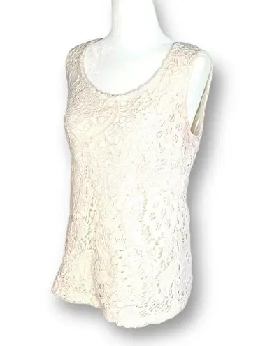 Patrizia Luca Top Cream Crochet Flower Detail Lace Sleeveless Scoopneck Tank