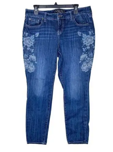 Torrid  Blue Floral Cross-stitch Design Signature Skinny Blue Stretch Jeans 17