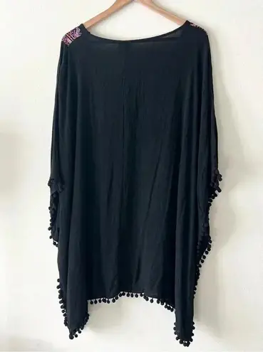 New Avenue 26 28 Plus Size Womens Black Embroidered Kaftan Madeira Top Tunic
