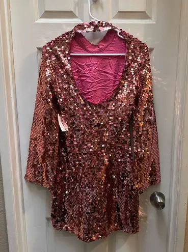Maeve Anthropologie Long Sleeve Mock Neck Sequin Mini Dress