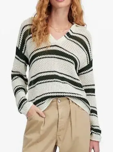 Madewell NWT  Women's XS Open-Stitch Johnny Collar Sweater Summit Green Stripe