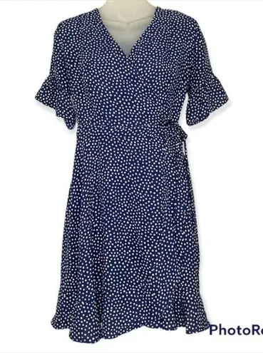 AQUA Blue and White Polka Dot Ruffled Wrap Dress Size Small