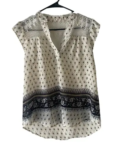 Miss Daisy Women's Size Medium Floral Printed Lace Boho Sheer Blouse