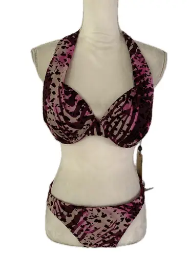 a.Che 2 pieces burgundy animal print bikini swimsuit set Purple