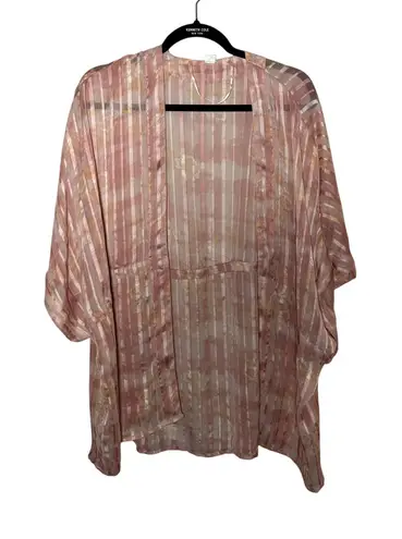 Pink Sheer Short Sleeve Kimono Coverup One Size Fits Most