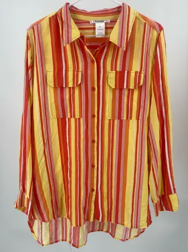 K Jordan long sleeve colorful rayon button down shirt. Size XL