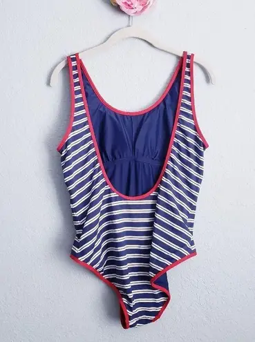 Vineyard Vines  Blue and White Striped Red Trimmed One Piece Swimsuit