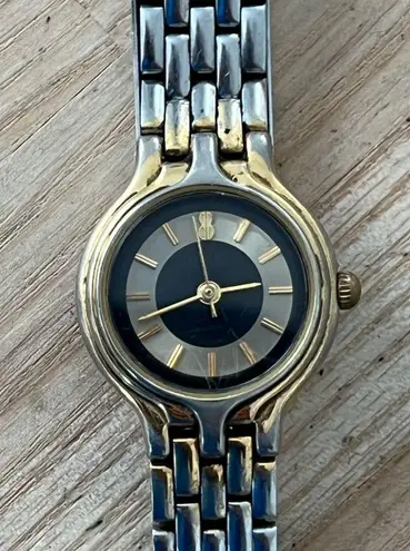Bill Blass Vintage Ladies Watch Black Silver Dial Gold/Stainless Bracelet