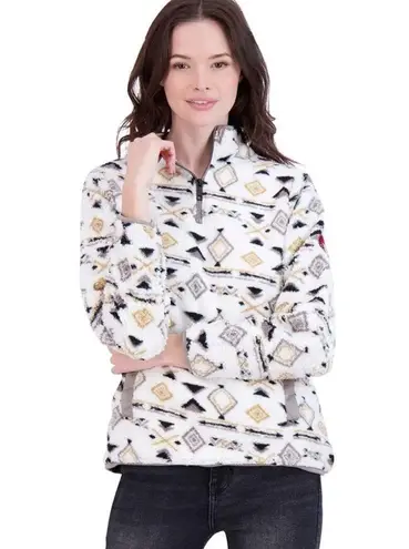 Canada Weather Gear Women's 1/4 Zip Aztec Printed Sherpa Pullover Pockets XXL Black