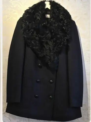 ALC Frank A.L.C. WILSON SHEARLING COLLAR DOUBLE BREASTED PEA COAT REAL LAMB FUR COLLAR NEW