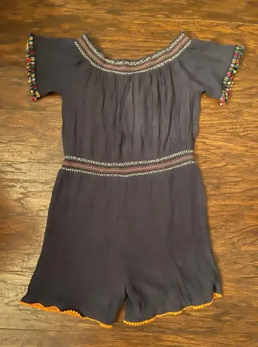 THML 🩵ANTHROPOLOGIE Off the Shoulder Embroidered Romper, Medium