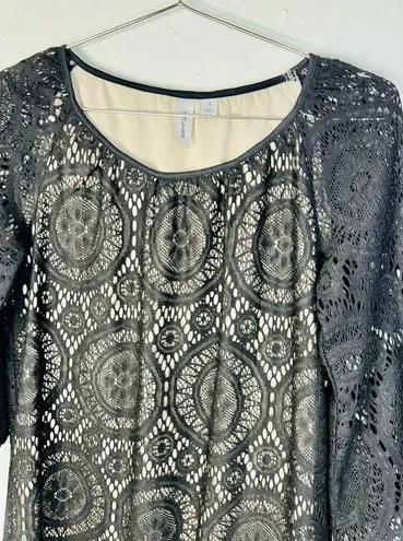 Tacera Black Lace with Nude Lining 3/4 Sleeve Dress Effortless Elegance Size S