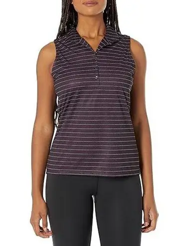 Greg Norman Dotted Stripe Sleeveless Button Polo Knit Black Golf NWT Large