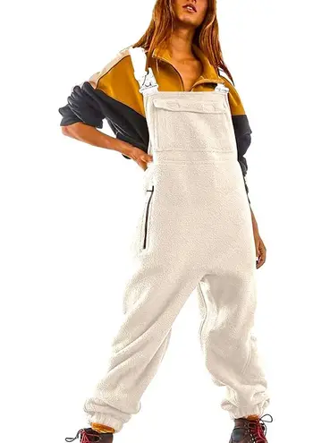 Loose Fit Winter Sherpa Cream Overalls Size 2X