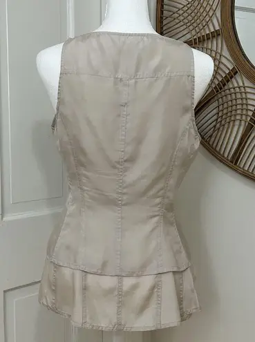 J. Crew Champagne Beige Ruffle Layers Top Soft Style Asymmetric Sz 2 100% Silk