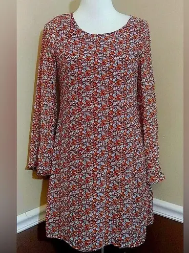 Doe & Rae Long Bell Sleeve Boho Burgundy Floral Flowy A-Line Modcloth Dress by