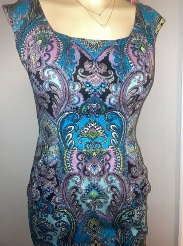 New York And Company Size 6 Women's Paisley Purple Blue Boho NY&CO Cocktail Dress