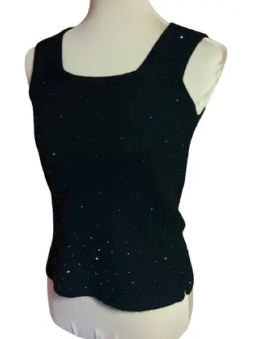 Vtg Y2K Liz Claiborne sequined sparkly tank top sweater Black