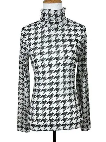 White House | Black Market  Top‎ Womens XXS Houndstooth Turtleneck Mesh Long Sleeve