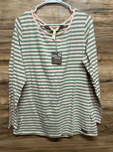 Matilda Jane  NWT Off the Grid Tee Women's xl Long Sleeve Pink Green Stripe Top