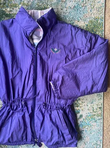 Vintage Winter Spirit purple reversible fleece lined toggle waist coat, size M/L Size L