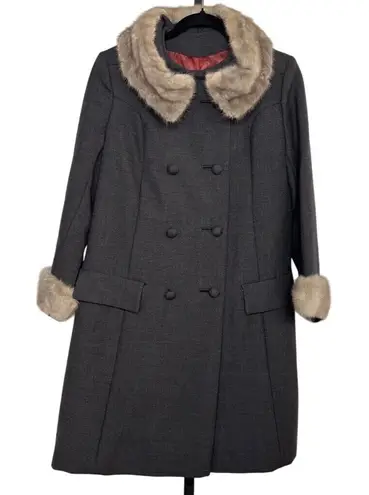 Vtg Joseph R. Harris Wool Coat Gray Sz S Genuine Fur Collar ILGWU Made Luxury