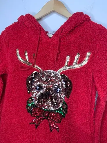 Chance or Fate Women Size S Sweatshirt Fleece Pug Reindeer Red Christmas Sequin