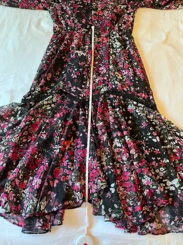 Danny & Nicole Black Floral Long Sleeve Midi Dress Berry Size 4 NWT