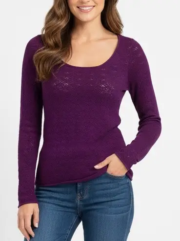 Catherine Malandrino Purple Knit Lace Trim Long Sleeve Top Size M
