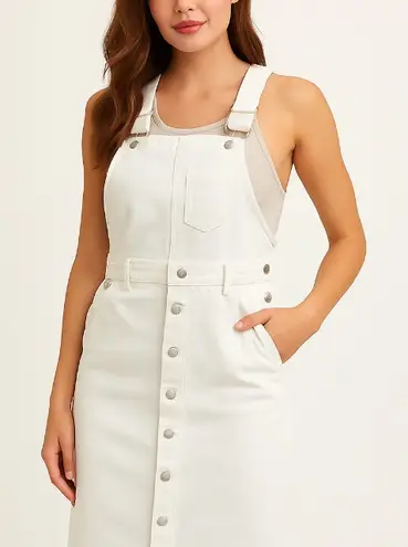 Levi's Levi’s White Denim Overall Midi Dress Sz M Button Front Pinafore thumbnail 1