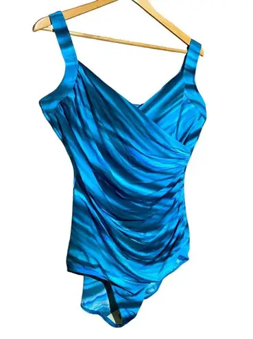 MiracleSuit  Swimsuit Plus Turquoise Blue Tummy Control One Piece Size 20W