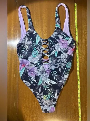 The Bikini Lab One Piece Swimsuit, floral strappy plunge - Junior’s Medium