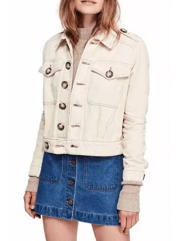 Free People  Ivory Ecru Eisenhower Button Up Jean Jacket Small