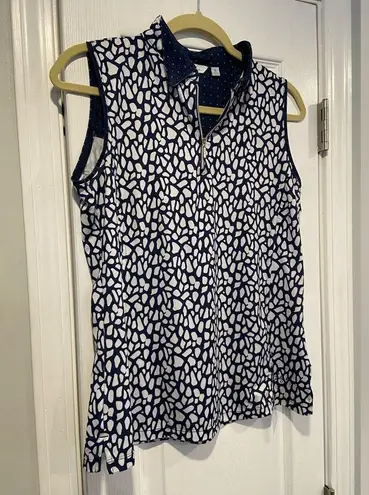 Lady Hagen Size S Quarter Zip Sleeveless Collared Navy Blue White Top Golf
