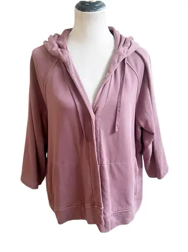 J. Jill Organic Cotton One Button Hoddef Sweater Pink Size Large Petite Terry