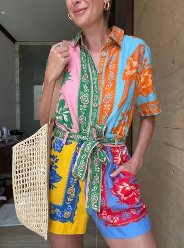 Farm Rio Mixed Lace Garden Scarves Romper