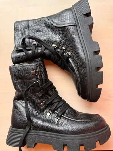 Geox black lined Vilde Lace-Up combat Boot Size 38/US 8