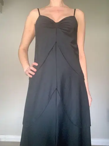 Vintage | 1970’s Leslie J Tulip Drape Disco Dress Black Size Medium