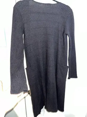 Black Ribbed Stretchy Long Sleeved Cardigan Duster Length Size Large