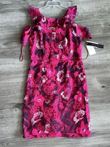 H by Halston Halston Bright Raspberry Dress with Floral lace embroidery